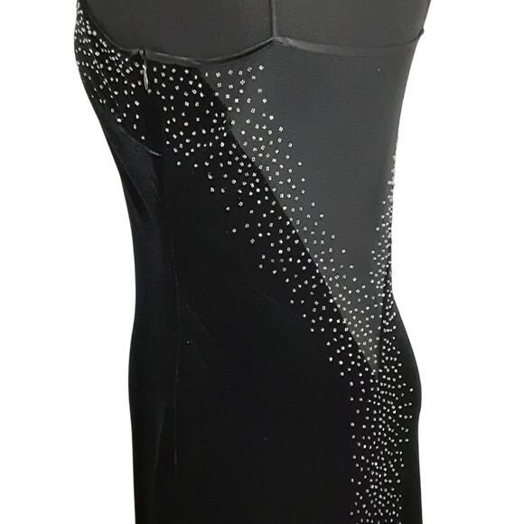 Vintage 90s Velour Evening Gown Y2K Bodycon Beaded Floor Length Cutout Dress 4 - Picture 7 of 14